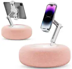 מעמד עבור טלפון נייד עם קערית וזרוע אשר מתכווננת. ניתן לכבס את הפרווה שעוטפת את הקערית. צבע ורוד.