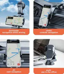 מעמד נייד לרכב עם זרוע מתכווננת המסתובבת ב *360. תושבת הנייד מסתובבת גם. יכול להיות מונח גם על שמשת הרכב וגם על הדש בורד.