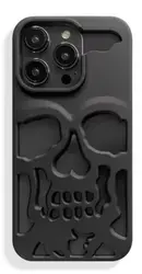 כיסוי טלפון מט רך בעל דמות גולגולת. מתאים לסדרת iphone 13,14,15,16 PRO, 16 PRO MAX.