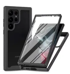 כיסוי טלפון מוגן בפני זעזועים מסגרת פלסטיק קשה TPU וכיסוי אחורי. מתאים לסדרת Samsung Galaxy S22, S23, S24 Ultra.